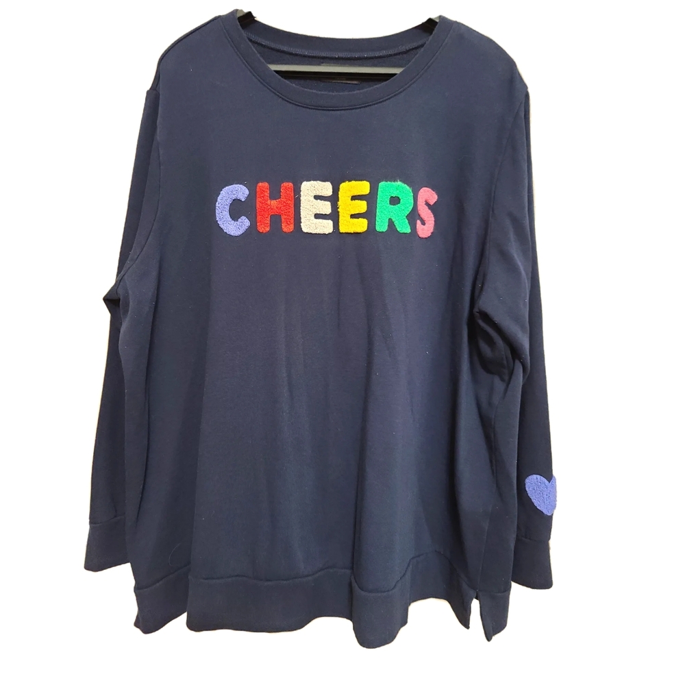 Lane Bryant Navy Sweatshirt with Colorful 'Cheers' Design